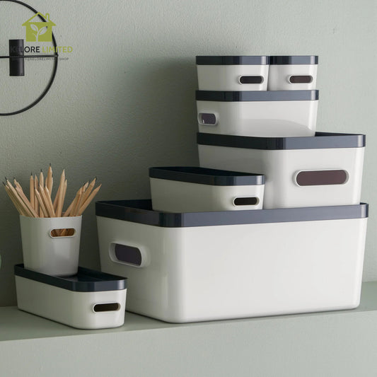 Large Stacking Lidded Storage Box White Grey